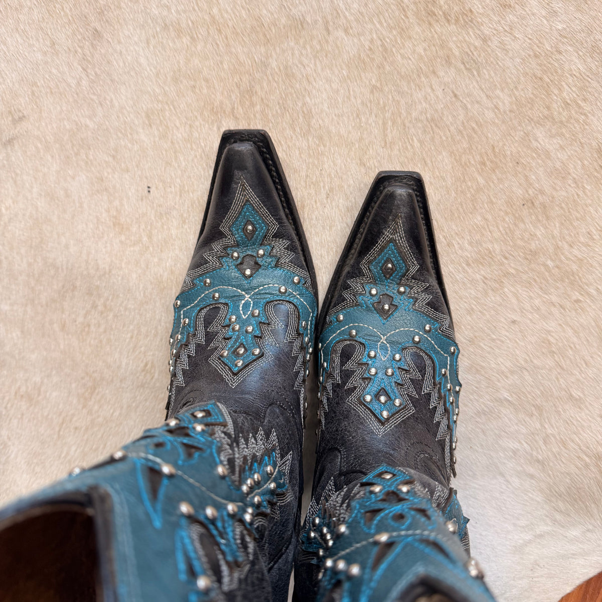 Black And Teal El General Cowboy Boots Size 8