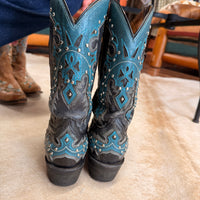 Black And Teal El General Cowboy Boots Size 8