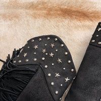 Black Suede Fringe Tall Wonder West Cowboy Boots Size 8.5