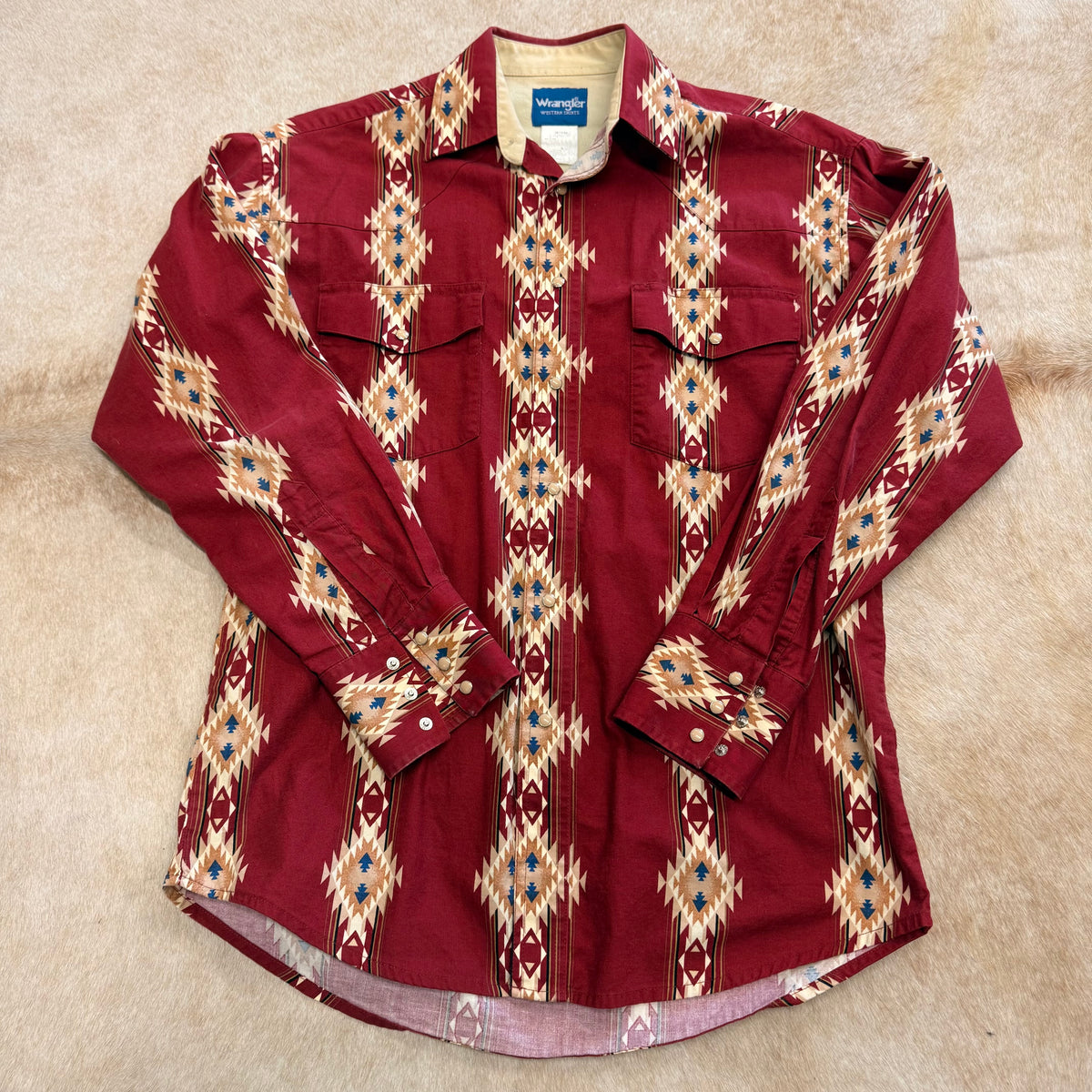 Mens Vintage 1990s Red Southwestern Print Wrangler Shirt Size M