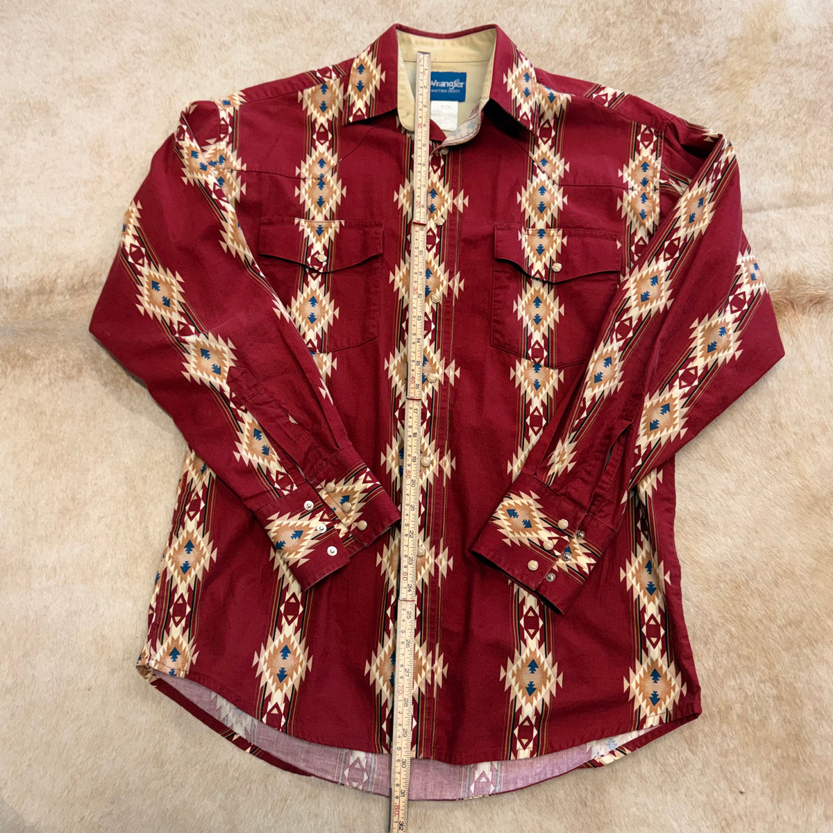Mens Vintage 1990s Red Southwestern Print Wrangler Shirt Size M