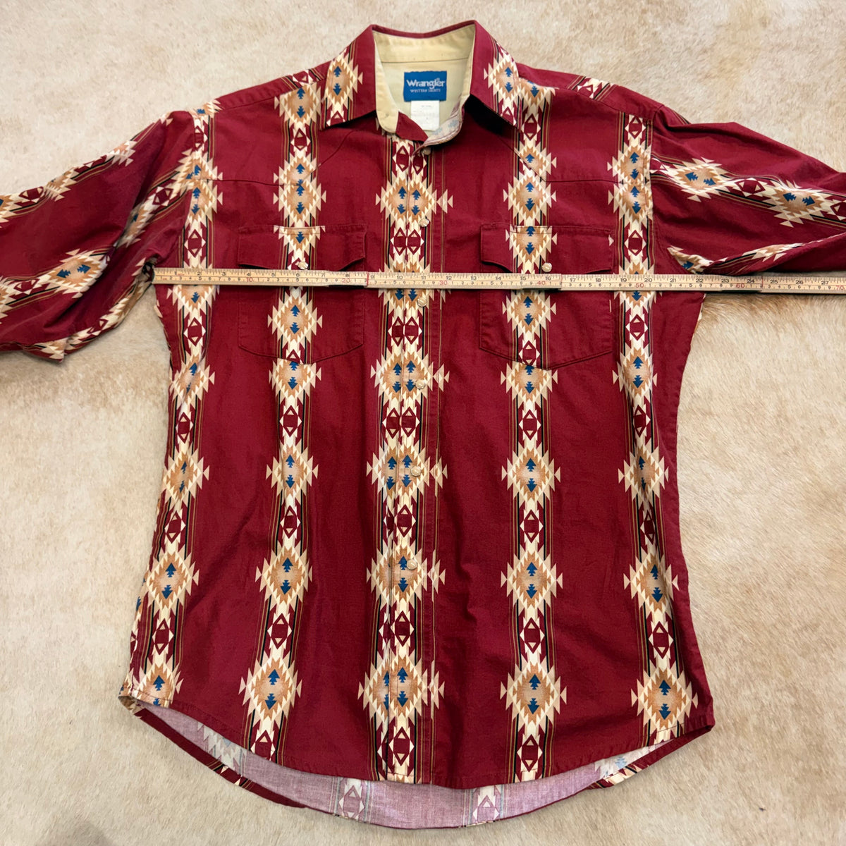 Mens Vintage 1990s Red Southwestern Print Wrangler Shirt Size M