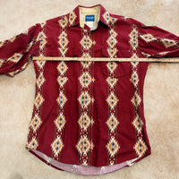 Mens Vintage 1990s Red Southwestern Print Wrangler Shirt Size M