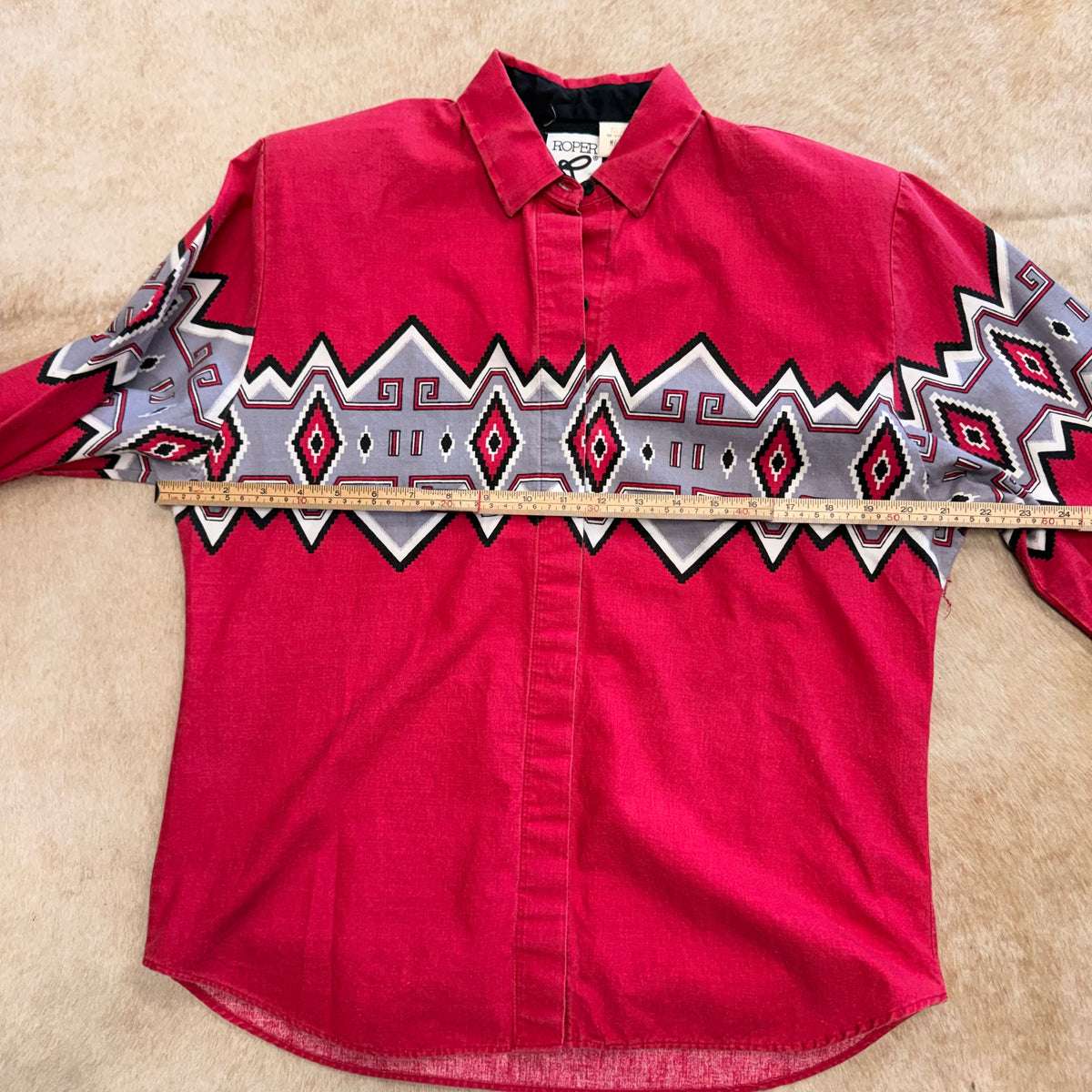 Mens Vintage 1980s Dark Pink Southwestern Print Roper Shirt Size M