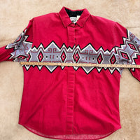 Mens Vintage 1980s Dark Pink Southwestern Print Roper Shirt Size M