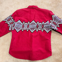 Mens Vintage 1980s Dark Pink Southwestern Print Roper Shirt Size M