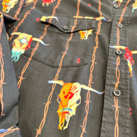 Mens Vintage 1990s Black Steer Print Roper Shirt Size M