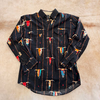 Mens Vintage 1990s Black Steer Print Roper Shirt Size M