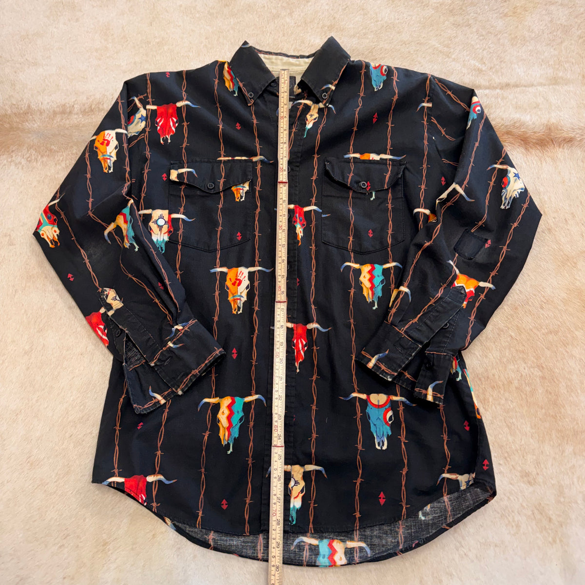Mens Vintage 1990s Black Steer Print Roper Shirt Size M