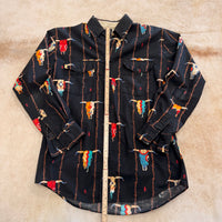 Mens Vintage 1990s Black Steer Print Roper Shirt Size M