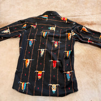 Mens Vintage 1990s Black Steer Print Roper Shirt Size M