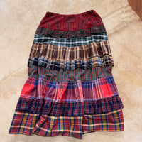 Handmade Vintage Plaid Tiered Ruffle Skirt Size M