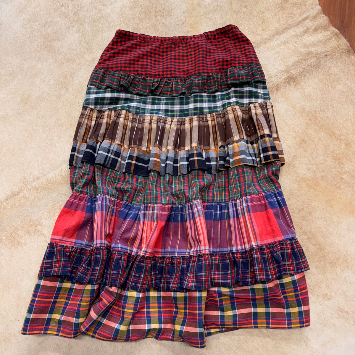Handmade Vintage Plaid Tiered Ruffle Skirt Size M