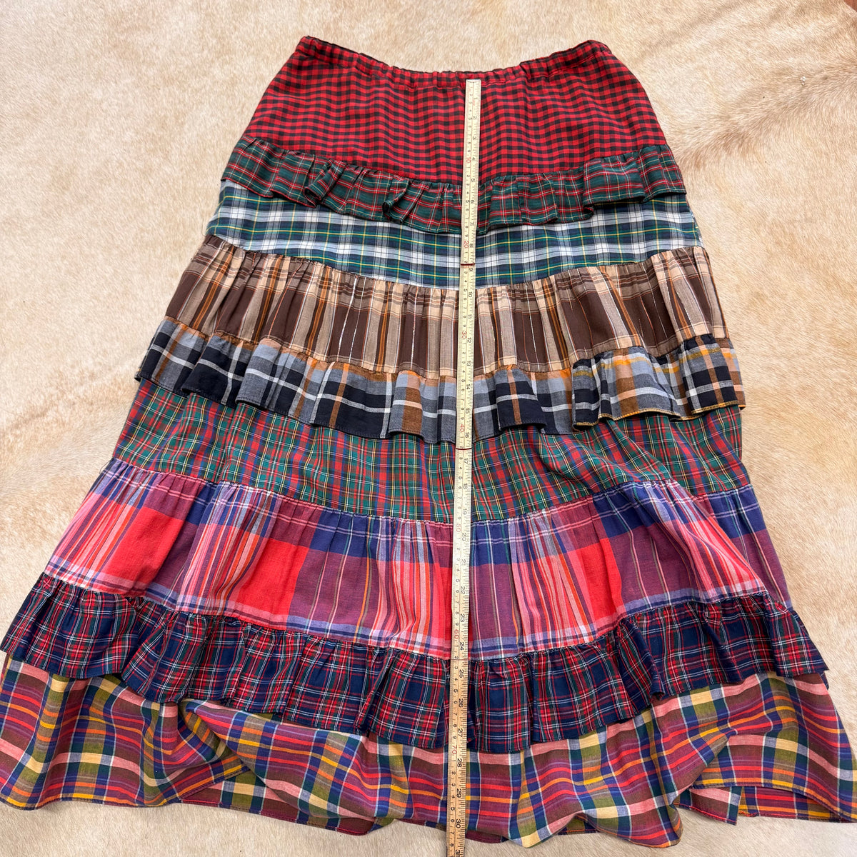 Handmade Vintage Plaid Tiered Ruffle Skirt Size M