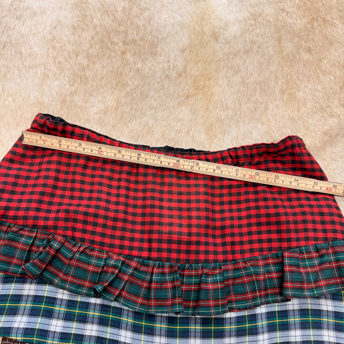 Handmade Vintage Plaid Tiered Ruffle Skirt Size M