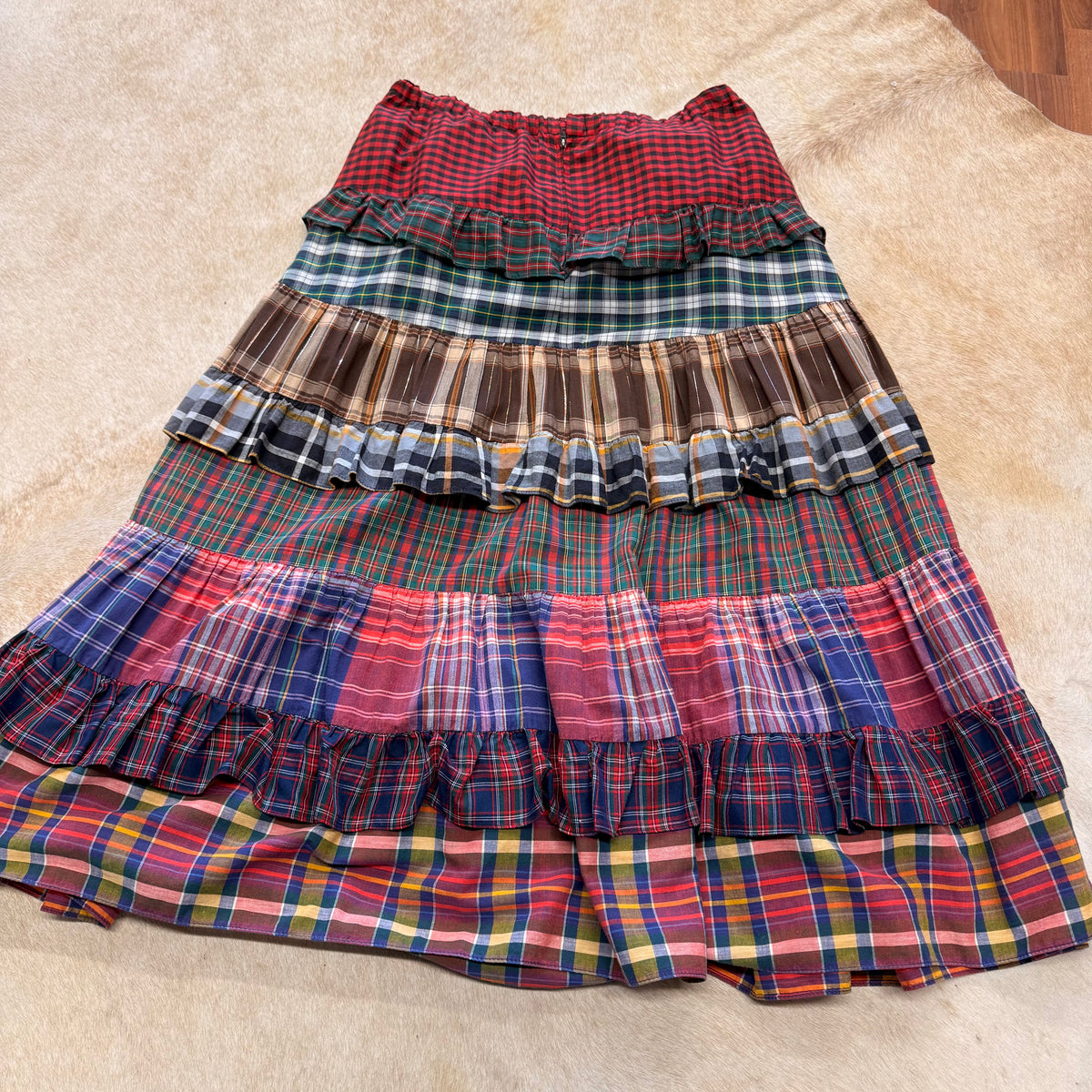 Handmade Vintage Plaid Tiered Ruffle Skirt Size M