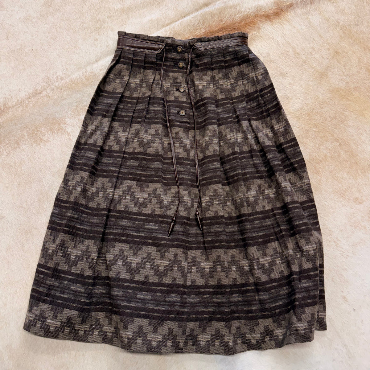 Brown Southwestern Wool Blend Skirt Size XS