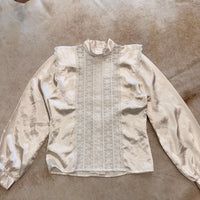 Vintage 1990s Mock Neck Cream Satin Blouse Size S