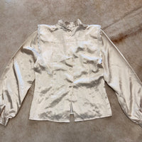 Vintage 1990s Mock Neck Cream Satin Blouse Size S