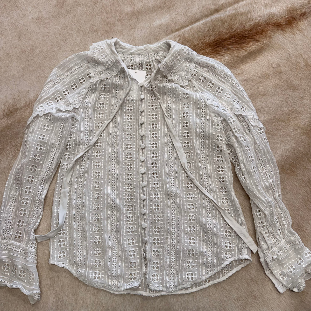 Vintage 1970s White Eyelet Blouse Size XS