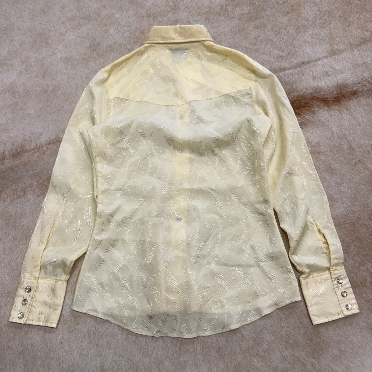 Vintage 1970s Cream Pearl Snap Wrangler Shirt Size XS