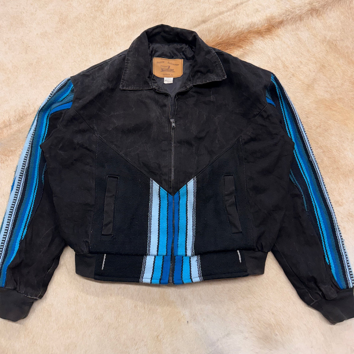 Mens Vintage 1980s Black Southwestern Canvas Bomber Jacket Size S