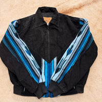 Mens Vintage 1980s Black Southwestern Canvas Bomber Jacket Size S