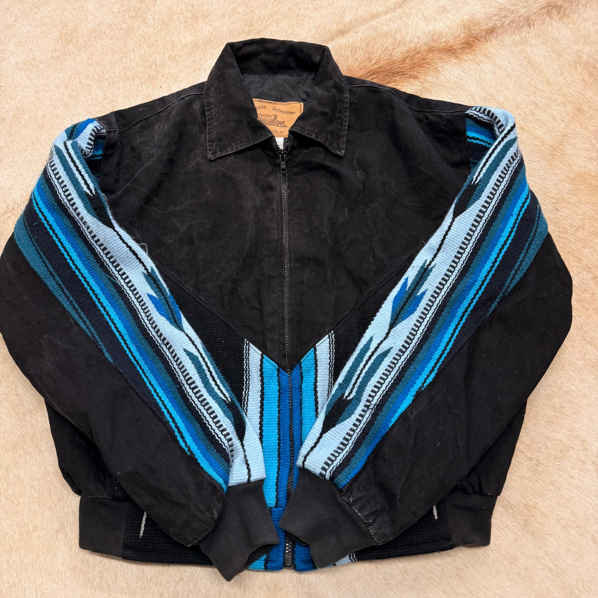 Mens Vintage 1980s Black Southwestern Canvas Bomber Jacket Size S