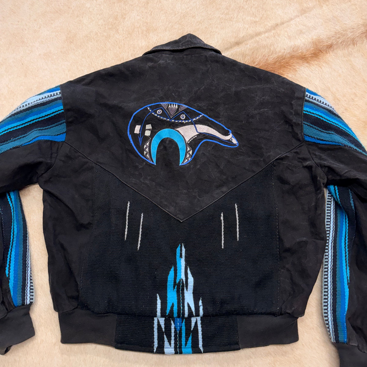 Mens Vintage 1980s Black Southwestern Canvas Bomber Jacket Size S