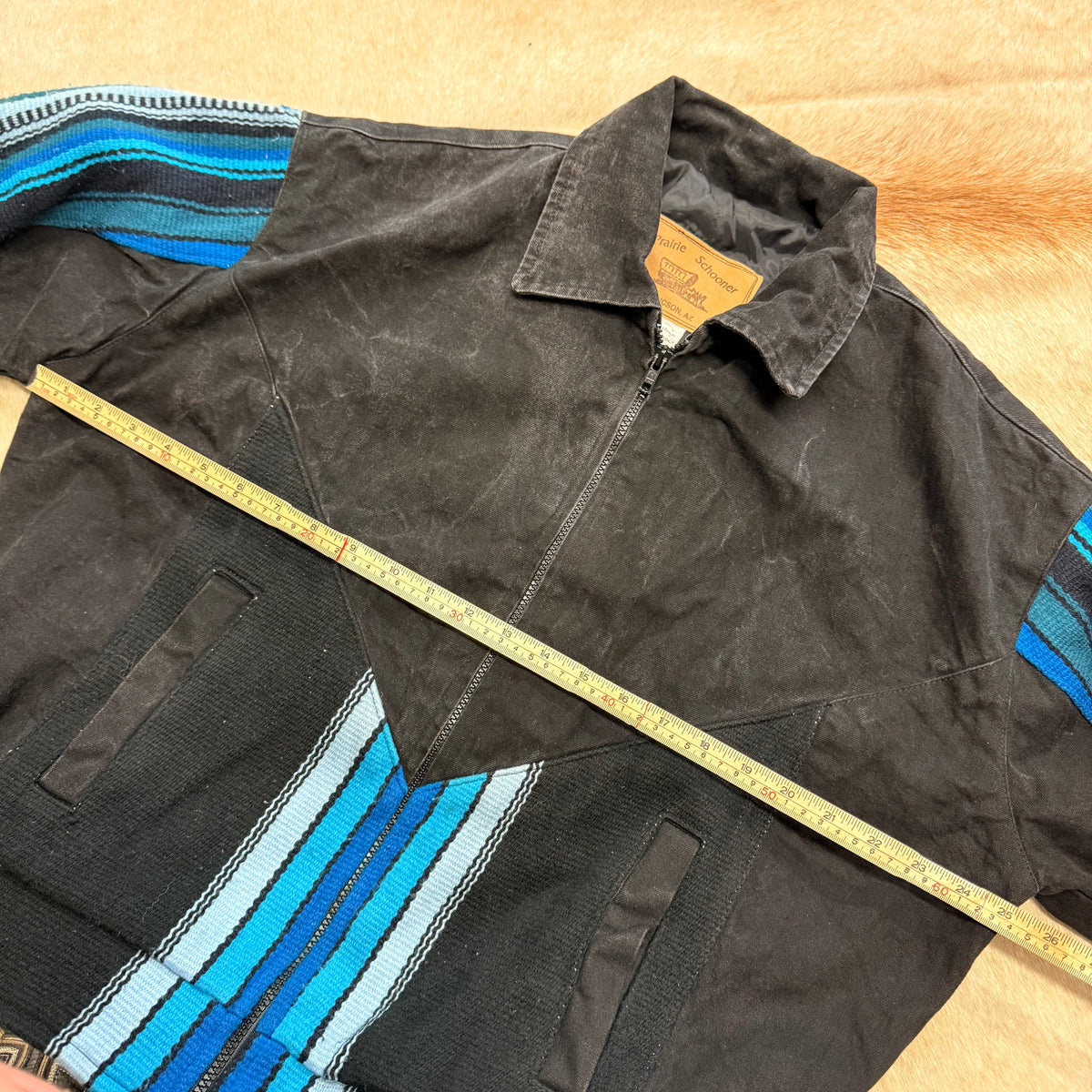 Mens Vintage 1980s Black Southwestern Canvas Bomber Jacket Size S