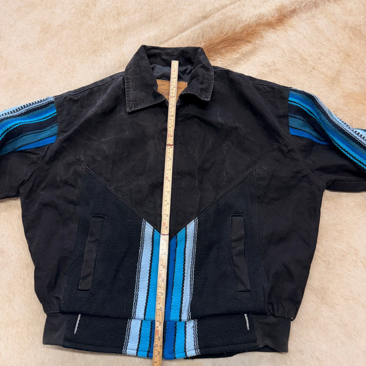 Mens Vintage 1980s Black Southwestern Canvas Bomber Jacket Size S