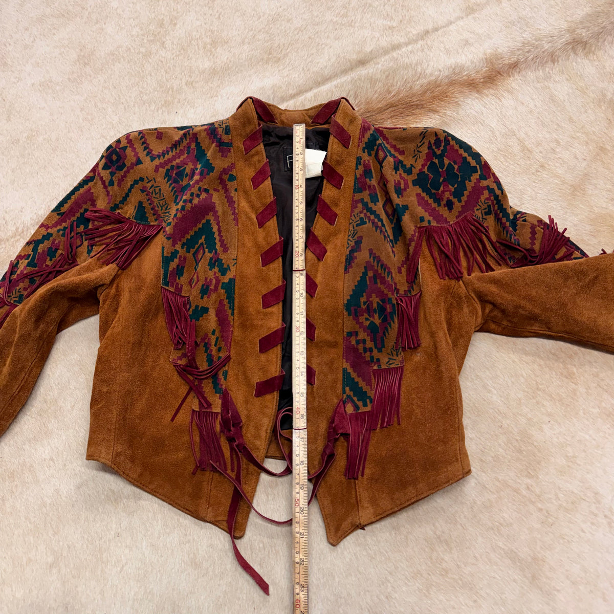 Vintage 1980s Southwestern Fringe Suede Jacket Size S