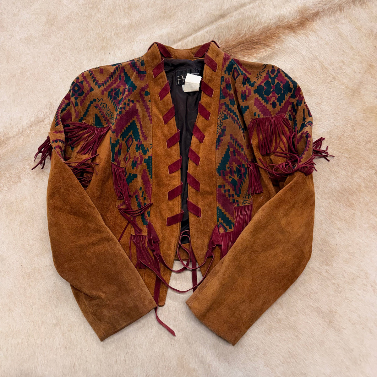 Vintage 1980s Southwestern Fringe Suede Jacket Size S