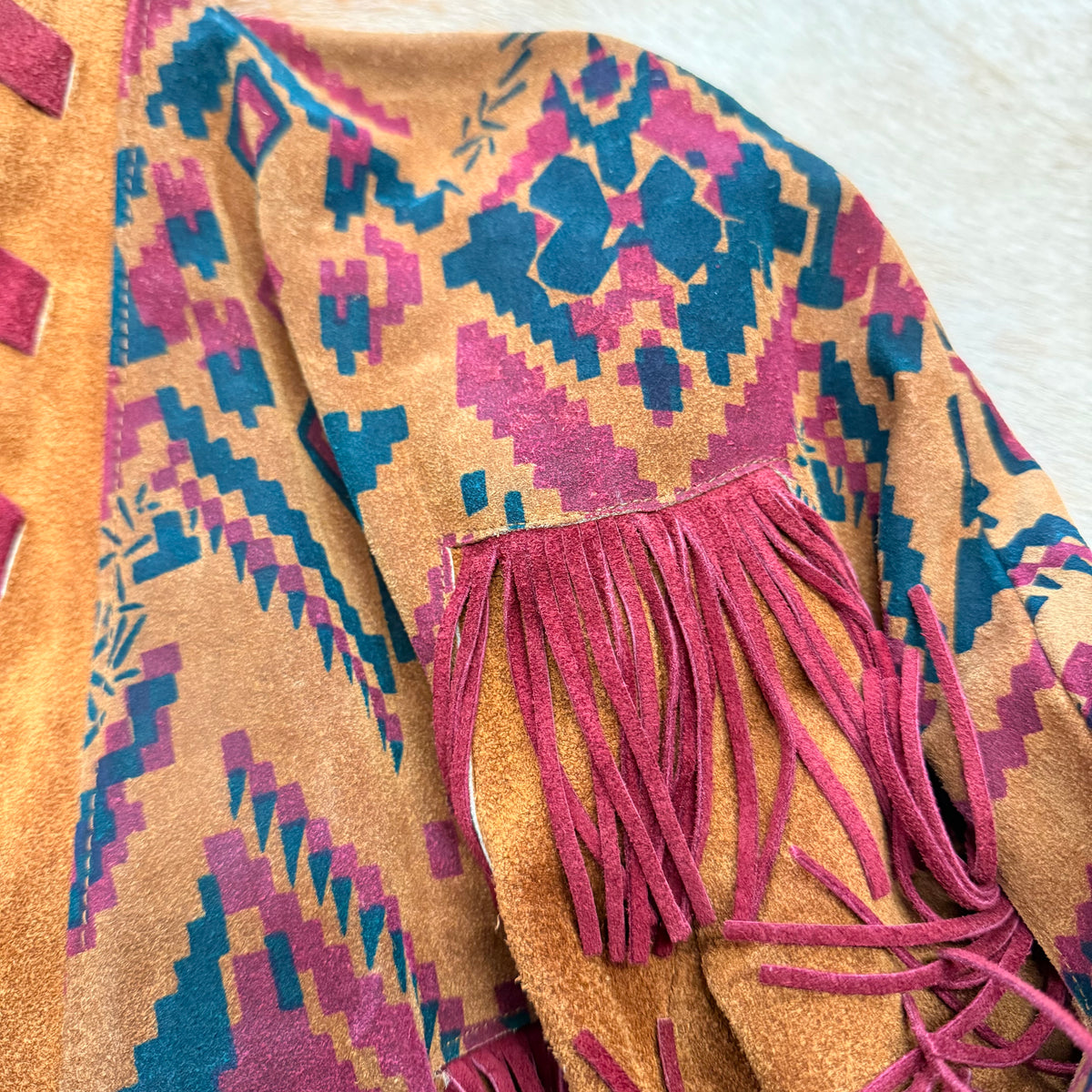 Vintage 1980s Southwestern Fringe Suede Jacket Size S