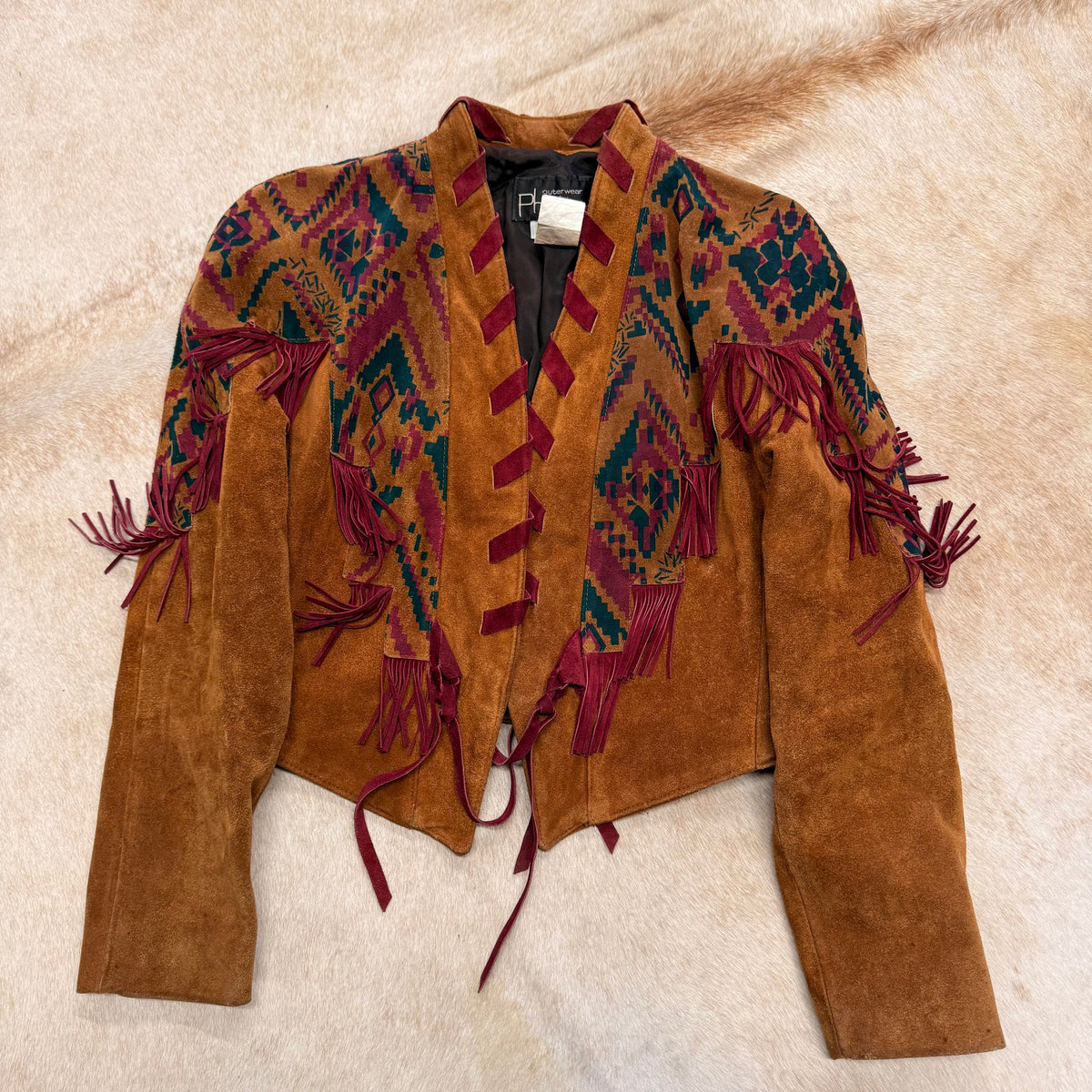 Vintage 1980s Southwestern Fringe Suede Jacket Size S