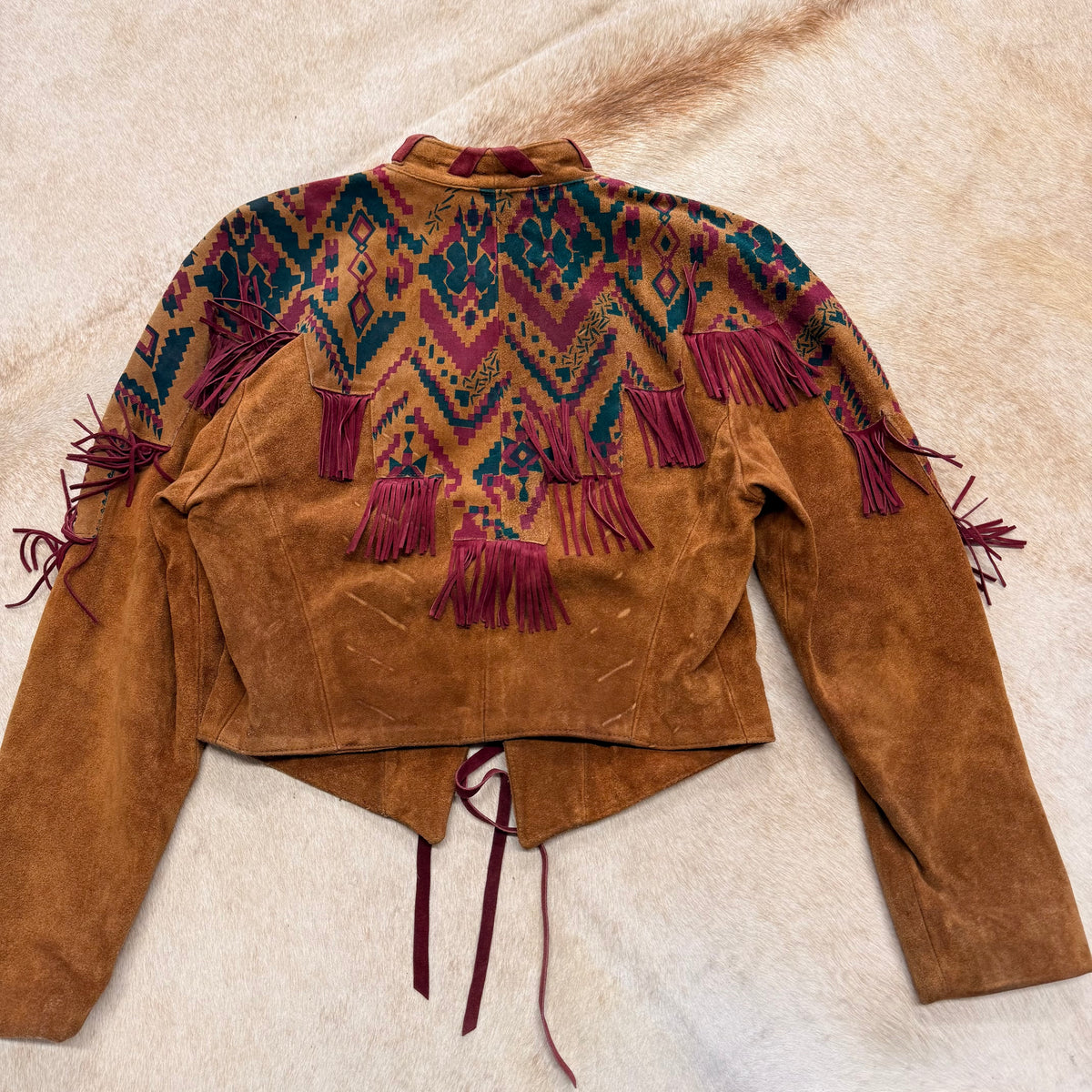 Vintage 1980s Southwestern Fringe Suede Jacket Size S