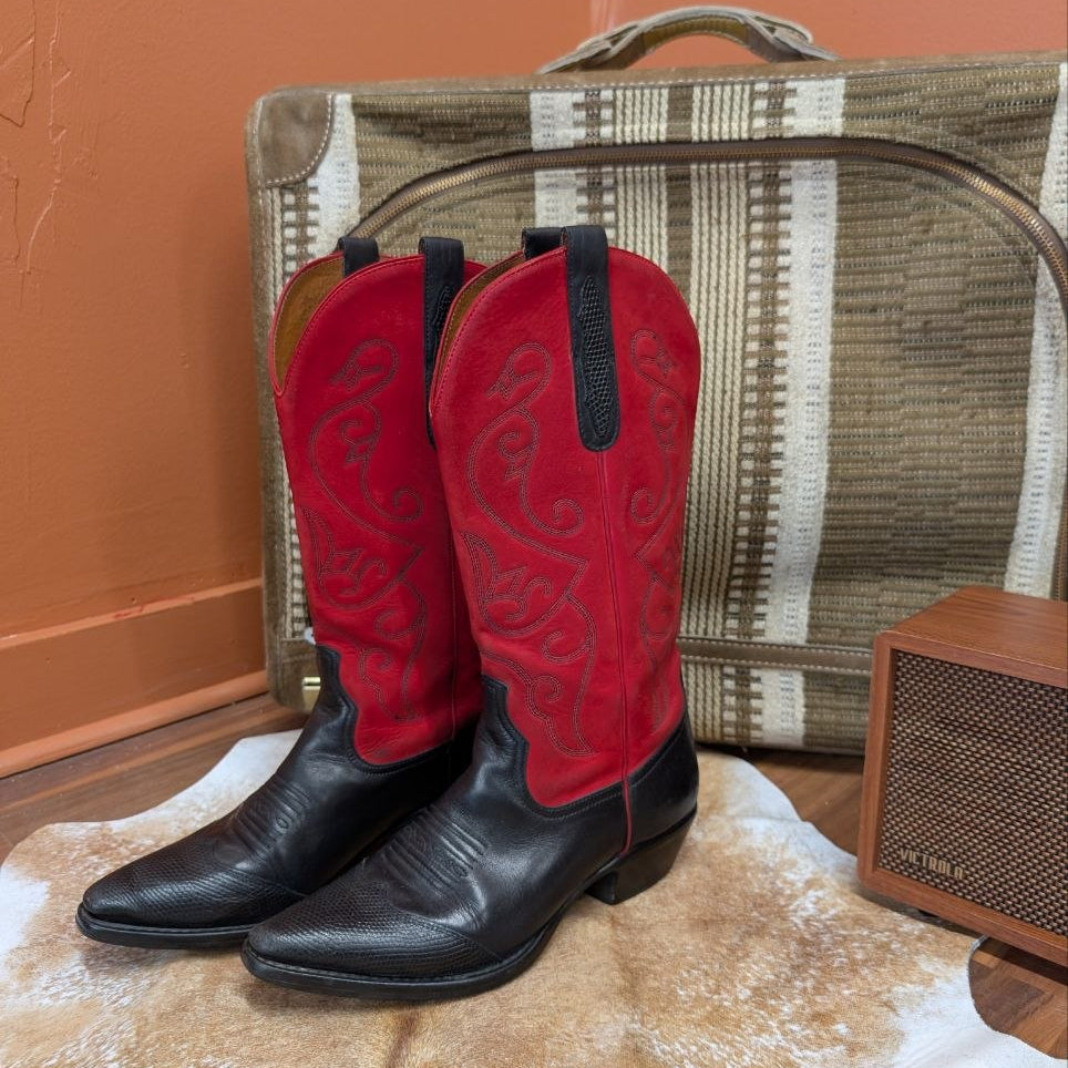 Vintage 1990s Red and Black Nine West Cowboy Boots Size 8M