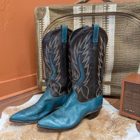 Vintage 1990s Justin Teal and Black Cowboy Boots Size 8M