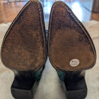 Vintage 1980s Justin Exotic Turquoise and Black Lizard Cowboy Boots Size 8B