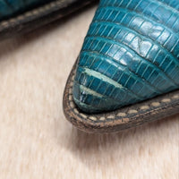 Vintage 1980s Justin Exotic Turquoise and Black Lizard Cowboy Boots Size 8B