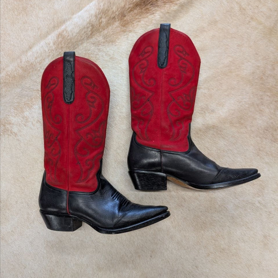 Vintage 1990s Red and Black Nine West Cowboy Boots Size 8M