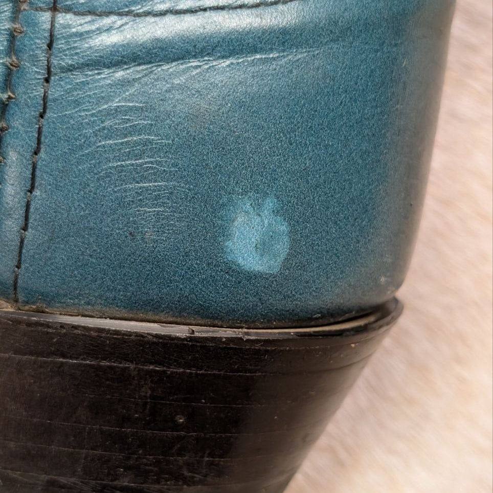 Vintage 1990s Justin Teal and Black Cowboy Boots Size 8M