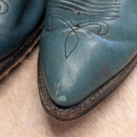 Vintage 1990s Justin Teal and Black Cowboy Boots Size 8M