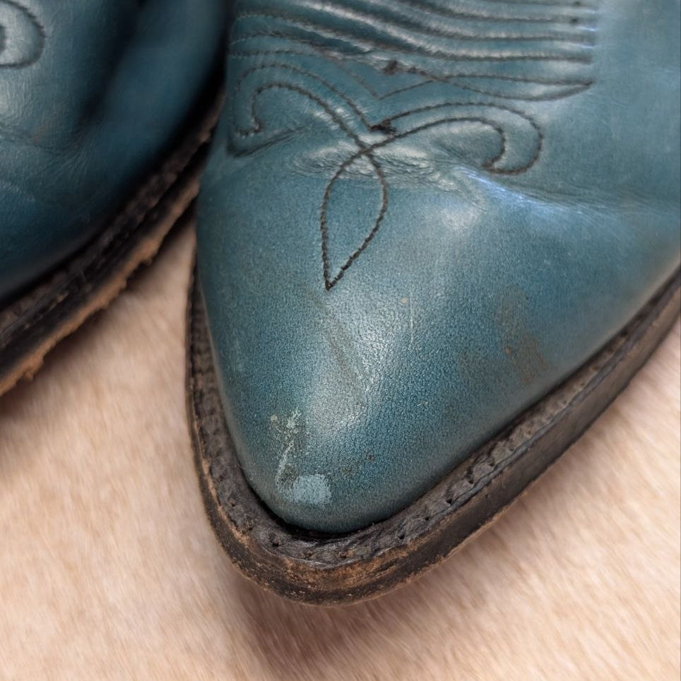 Vintage 1990s Justin Teal and Black Cowboy Boots Size 8M