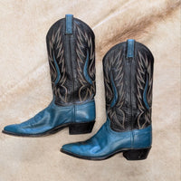 Vintage 1990s Justin Teal and Black Cowboy Boots Size 8M