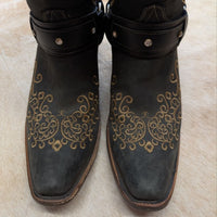 Dark Grey and Tan Embroidered Corral Harness Cowboy Boots Size 8.5