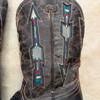 Southwestern Style Arrow Motif Roper Square Toe Cowboy Boots Size 6