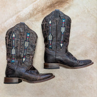 Southwestern Style Arrow Motif Roper Square Toe Cowboy Boots Size 6