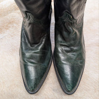 Vintage 1980s Emerald Green and Black Dingo Cowboy Boots Size 6.5M