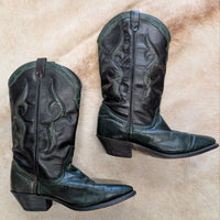 Vintage 1980s Emerald Green and Black Dingo Cowboy Boots Size 6.5M